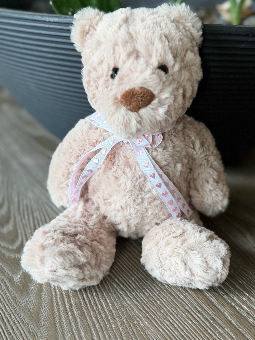 Snug Plush Teddy Bear - Light Pink Rosebud Swirl Heart Ribbon